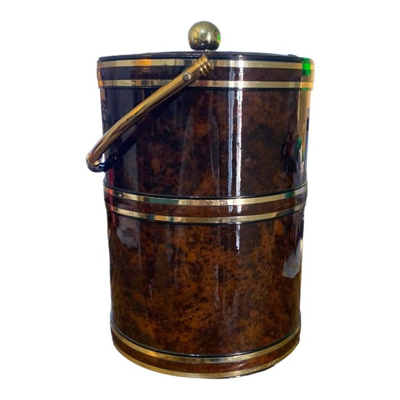 Vintage Shelton Ware Faux Burl & Gold Color Ice Champagne Bucket NYC A Towle Co. - Picture 2 of 10